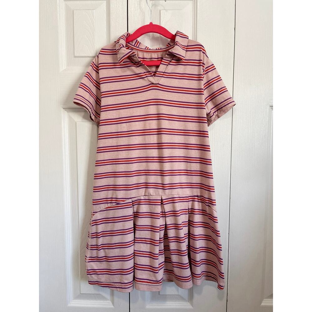 Hanna Andersson Striped Polo Tennis Dress Pleated Skirt Girls Size 8